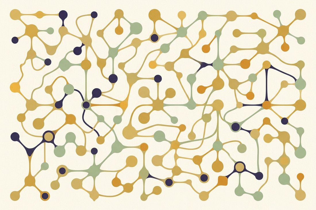An abstract network of nodes and pathways in varied colours and irregular connections, suggesting many different ways of being wired