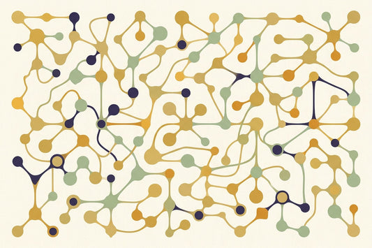 An abstract network of nodes and pathways in varied colours and irregular connections, suggesting many different ways of being wired