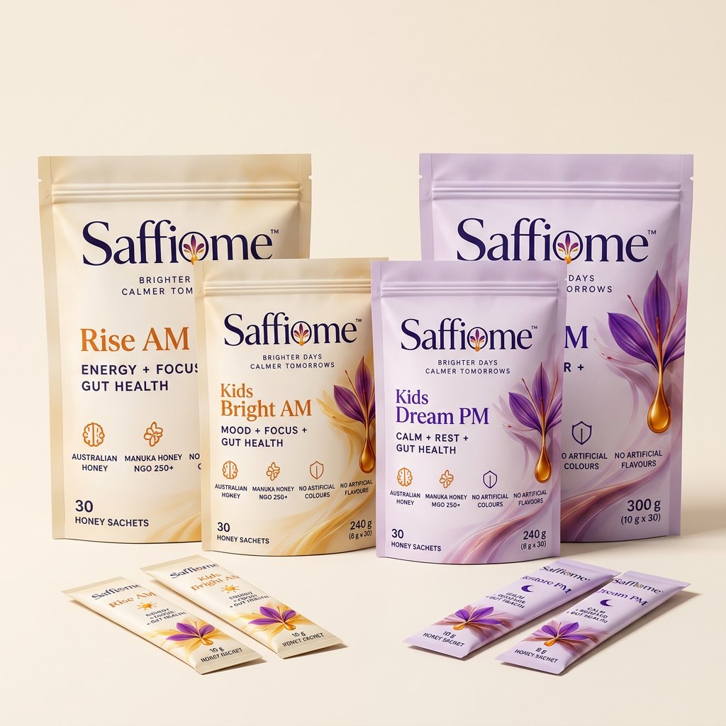 Family Day-Night Pack: all four pouches, Bright AM, Dream PM, Rise AM and Restore PM, with a sachet of each