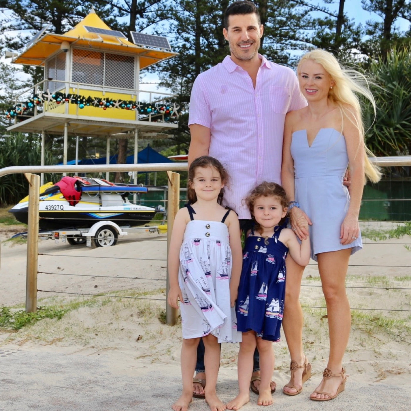 Regan Merka and her family on Burleigh beach in the early Burleigh Wagon years